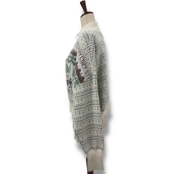 NWT Sugar Moon Icelandic Sweater Size Medium Cream Green Fair Isle Print Noridc - Picture 4 of 8